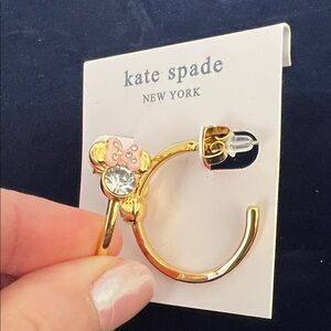 kate spade Gold Hoop Minnie Mouse Earrings with Pink Bow and Crystal
